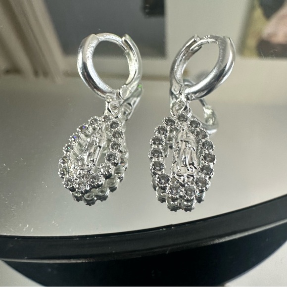 Sterling Silver 925 Our Lady of Guadalupe Dangle Earrings - Picture 4 of 11